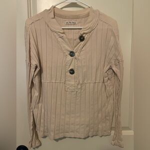 We The Free Cream Ribbed Button-Up Top
